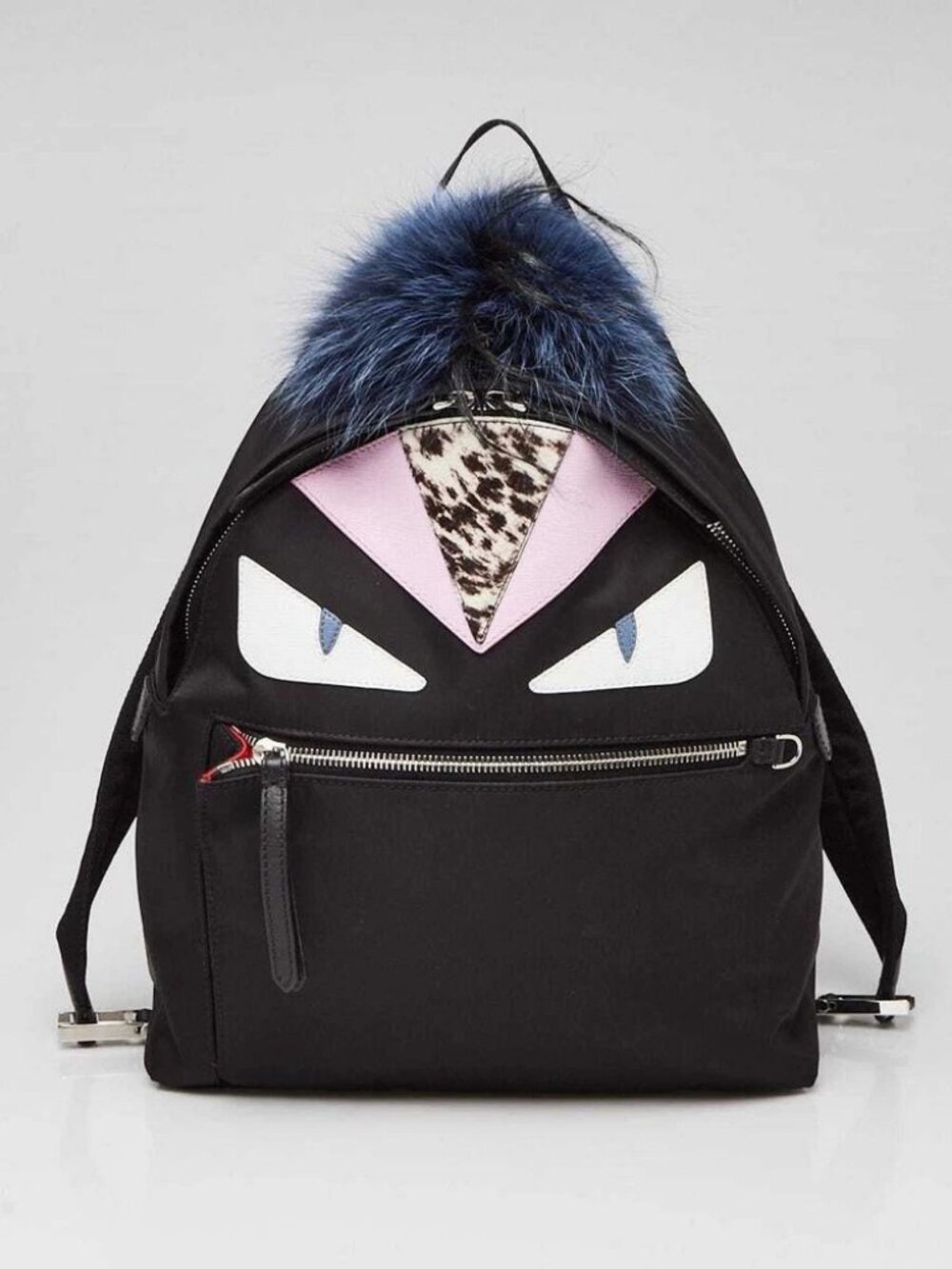 Fendi Black Nylon and Leather Medium Monster Eyes Backpack Bag - 8BZ035